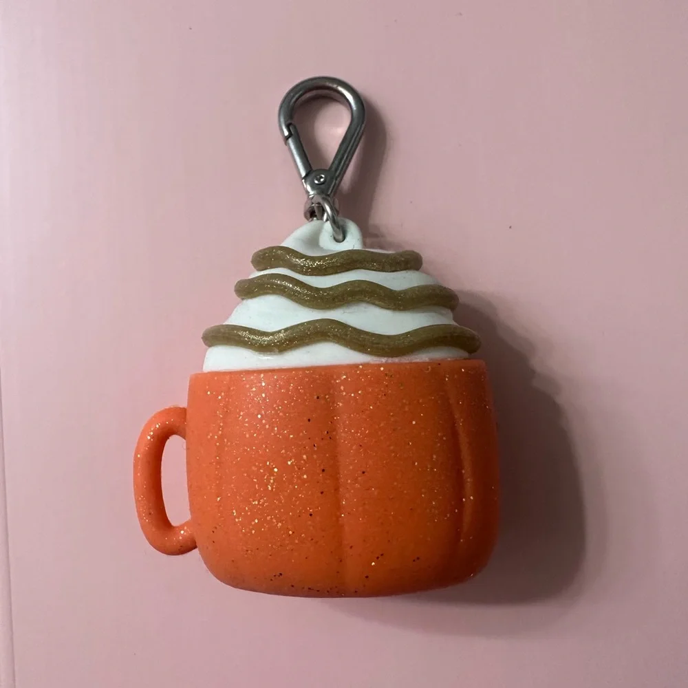 BBW Orange Pumpkin Latte Mug Pocketbac holder Keychain/Bag Charm